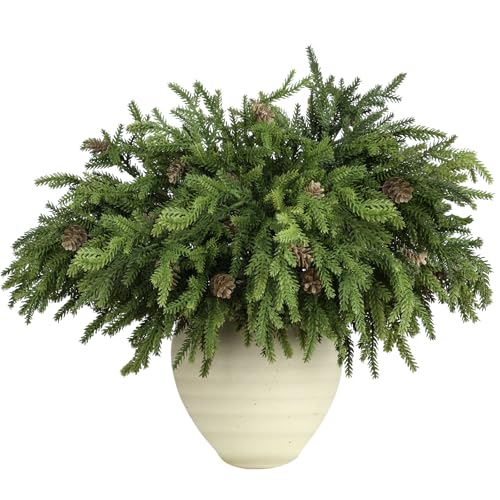 6 Pcs Christmas Greenery Stems with Pinecones Soft Bendable Naturally Droop Realistic Artificial Pine Stems Christmas Pine Branches Picks Faux Cedar Stems for Vase Garland Wreath Table Home Decor(6) at Amazon