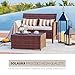 SOLAURA 3 Pieces Outdoor Furniture Brown Wicker Bistro Set Light Brown Cushions with Classic Gold Stripe Throw Pillows and Coffee Table