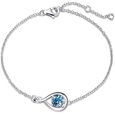FANCIME Love Bracelet 925 Sterling Silver Infinity Birthstone Bracelets for Women Fine Jewelry Birthday Mothers Day Gifts for Her Mom Wife, Chain Length 6.7"+1.2" Extend
