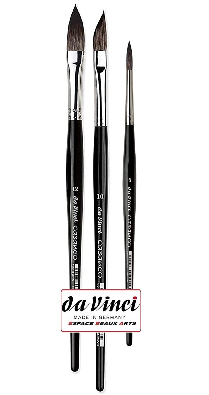 Da Vinci Casaneo Series 5598 Watercolour Brush No. 6 Series 898 NO°12 Series 5597 NO°10 Set of 3 Made in Germany