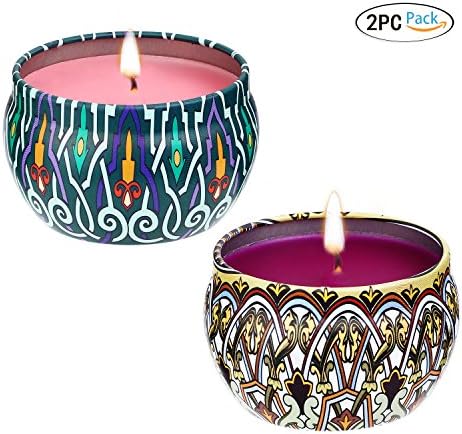LivingABC Scented Candles Set Lavender and Lotus Strongly Scented Candles, 100% Natural Soy Wax Candle Use for Aromatherapy, Weddings, Travel Tins, (2 Packs Lavender&Lotus)
