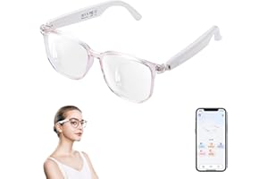 GENXENON AI Smart Glasses for Women Men, Clear Frame Blue Light Glasses, Real-Time Translation（160+Languages), Photo Translation, No Subscription, Bluetooth 6.0 AI Translation Glasses for Business Travel-Pink