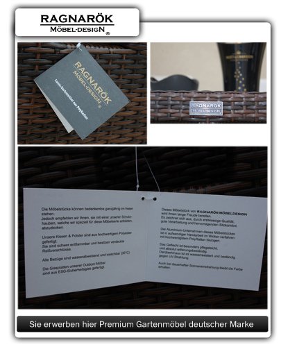 Ragnarök-Möbeldesign DEUTSCHE Marke - EIGNENE Produktion - 8 Jahre GARANTIE Garten Möbel Glas Polster PolyRattan Set Gartenmöbel Tisch Stuhl Hocker BRAUN – Bild 7
