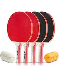 Table Tennis Set - Pack of 4 Premium Paddles/Rackets and 6 Table Tennis Balls - Soft Sponge Rubber - Ideal for Professional & Recreational Games - 2 or 4 Players - Perfect Set On The Go.
