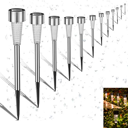 Sunwind Solar Pathway Lights Outdoor, Solar Lights Outdoor 12 Pack Solar garden Lights Stainless Steel Waterproof for Lawn, Yard, and Driveway (Silver)