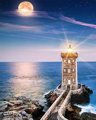 5D DIY Diamond Painting By Number Kits,Morgofun Full Diamond Embroidery Rhinestone Cross Stitch Arts Craft Supply for Home Wall Décor, Tower Moonlight 16x20inch