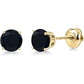 Gem Stone King 14K Yellow Gold Black Onyx Stud Earrings for Women | 2.56 Cttw | Gemstone December Birthstone | Round 7MM