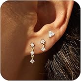 Risamil 14K Gold Plated 3 Pairs Earrings for Women - Dainty Huggies Hoops Set Trendy Cubic Zirconia Stud Jewelry