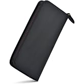 Fountain Pen Case 3 Divided Slots Crazy Horse Leather Pen Holder, Handmade Display Zippered Pouch for Rollerball Pen-Black