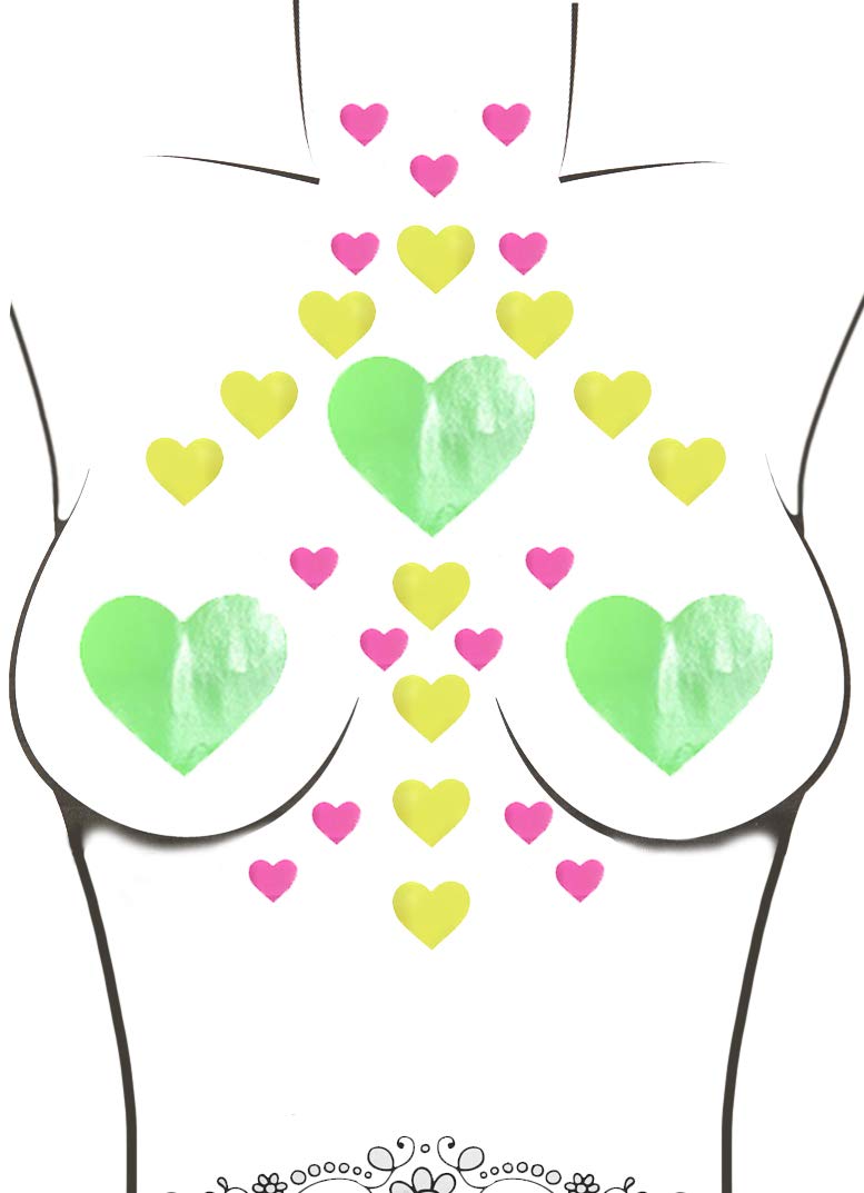 Neva Nude Fruitella NEON Blacklight Wet Vinyl I Heart U Stick-On Crop Top Bundle Of Nipztix, BodiStix & MiniStix