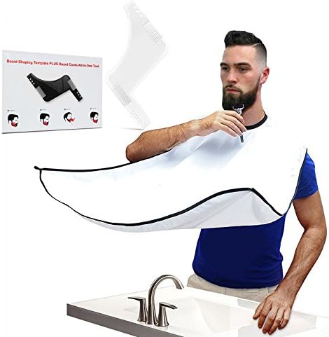 Real Vibes Beard Catcher Bib and Shaper Tool - White Grooming Shaving Apron