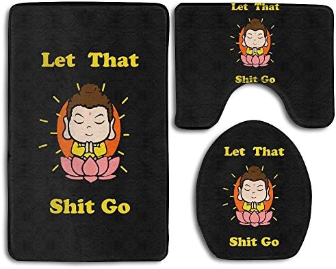YU TING COOL Let That Shit Go Non-Slip 3-Piece Bathroom Mat Set Bath Mat + Contour Rug + Toilet Lid Cover Washable Rubber Backing