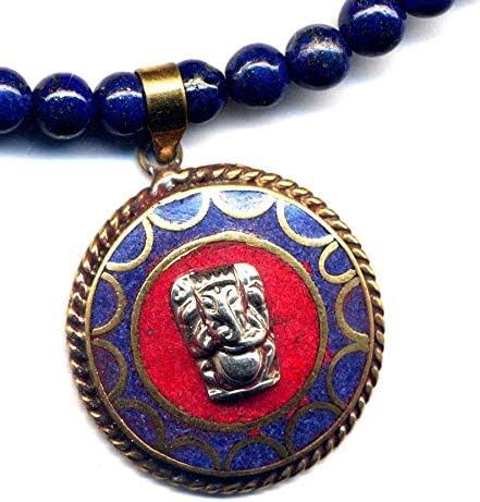 Elephant Lapis Lasuli Necklace, Nepal Coral Ganesha Tibet Pendant, Buddhist Necklace, Red Blue Gold Elephant Necklace, Statement Buddhist Necklace, Handmade Nepal Art by AnnaArt72