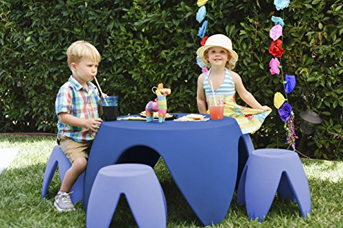 ECR4Kids Blossom Table and Stool Indoor/Outdoor Furniture Set, Blue (3-piece)