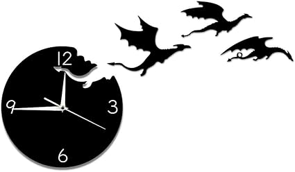 Amazon Co Jp The Geeky Days マジックフライングアングリーファンタジードラゴンウォールクロック 抽象ゴシックフェアリーテイル ドラゴン ウォールアート クォーツ アナログ 静かな装飾壁時計 ホーム キッチン