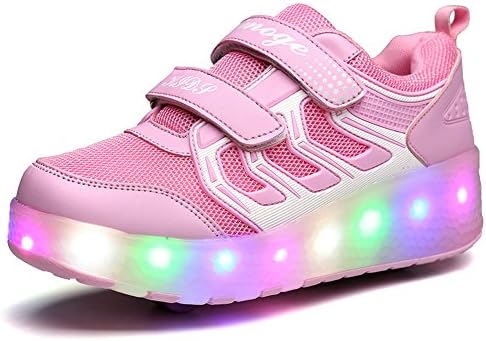 Girls Light up Roller Shoes with Two Wheels Skate Sneakers ForBig Kids 4.5 Pink