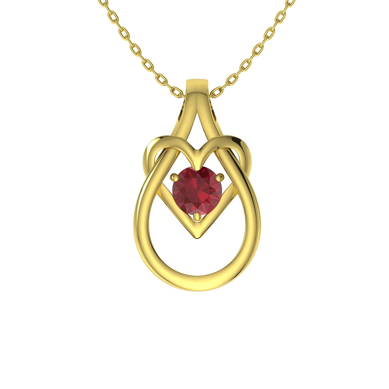 Diamondere Natural and Certified Ruby Heart Infinity Knot Necklace in 9ct Yellow Gold | 0.33 Carat Pendant with Chain