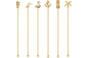 BAMI-LEE HOUSE Stainless Steel Swizzle Stick, 6 pcs Coffee Beverage Stirrers Drink Stirrers, Stirrer Reusable Fit for Mixing Cocktail, Whiskey Hot Cocoa,Creamer (Gold)