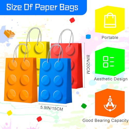 62 Pcs Building Blocks Party Favors Set- Building Block Favor Bags Keychains Slap Bracelets etc Building Block Themed Party Favors