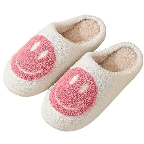 KEYUSHOP Smile Face Plush Cozy Slippers - Happy Face Slip-On Winter Warm House Slippers for Women Men