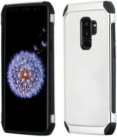 ShopAegis - [LEATHER BACK] [Silver Dots with Black] Anti-Fingerprint Shock Resistant Dual TPU/Electroplated PC Hybrid Phone Cover Case for Samsung Galaxy S9 Plus +