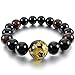 INBLUE Men,Women's 12mm Energy Bracelet Link Wrist Energy Stone Black Gold Tone Dragon Buddha Mala Bead