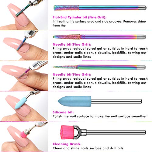 Nail Drill Bits Set - Ejiubas 10PCS Diamond Drill Bits Acrylic Nail File Bits Cuticle Drill Bit 3/32 Inch Efile Nail Bit Fine Grit for Manicure Pedicure Home Salon Use