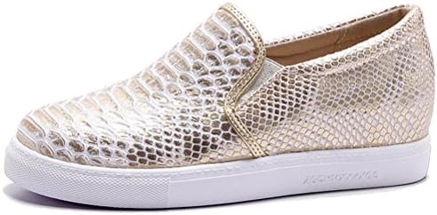 HiEase Women's Classic Low Top Metallic Leather Flats Sneakers Waterproof Slip on Fashion Loafers Shoes Size 4-11 (6, Gold)