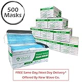 3-Ply Disposable Earloop Face Mask for Professional Medical, Dental, Salon Use (500 Masks / 10 Boxes, BLUE)