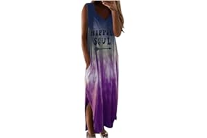 NaRHbrg Womens Hippie Soul Maxi Dress Summer Casual Tie-dye Print Sleeveless Dresses Pocket Long Cover Up Slit Tank Dresse