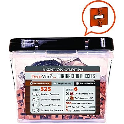 DeckWise Ipe Clip - Extreme 4 Fastener System - 5/32 Spacing - BROWN CLIPS - 525 pc Contractor Bucket for 300 Sq. Ft. of Decking - (Includes 8 x 2 Stainless Steel Screws) by DeckWise