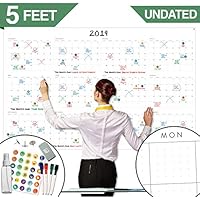 Large Dry Erase Wall Calendar - 60" x 38" - Undated Blank 2019-2020 Reusable Yearly Calendar - Giant Whiteboard Year Poster - Laminated Office Jumbo 12 Month Calendar