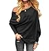 VOIANLIMO Women's Off Shoulder Knit Jumper Long Sleeve Pullover Baggy Solid Sweater Black L