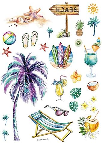 Bledyi 5 Sheets Hawaiian Temporary Tattoos for Women Men Kids Waterproof Tropical Tattoos Stickers for Hawaiian Beach Summer Pool Party Decorations Supplies, Hawaiian Party Favors