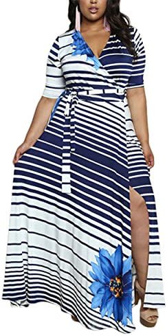 CACNCUT Women's Plus Size Dress,Big Size Maxi Dress for Women Sexy Evening Bodycon Dresses(18W,Blue)