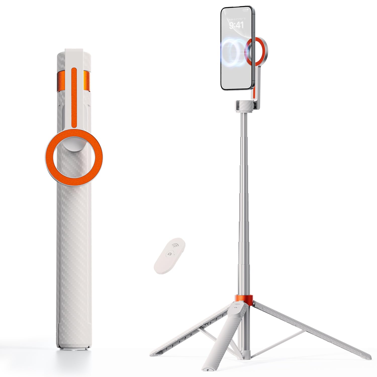 TODI 65" Magnetic Tripod for iPhone with Remote, Selfie Stick for iPhone Magsafe, Cell Phone Tripod Stand for Recording, Travel Tripod Compatible with 16/15/14/13/12 Series (White)