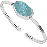 LUSTRE AND LIGHT 18x13mm Rough Natural Aquamarine Adjustable Twister Bangle Bracelet for Women in Sterling Silver, March Birthstone Jewelry Gifts for Her Birthday, Anniversary, Graduation (Bezel-Set)