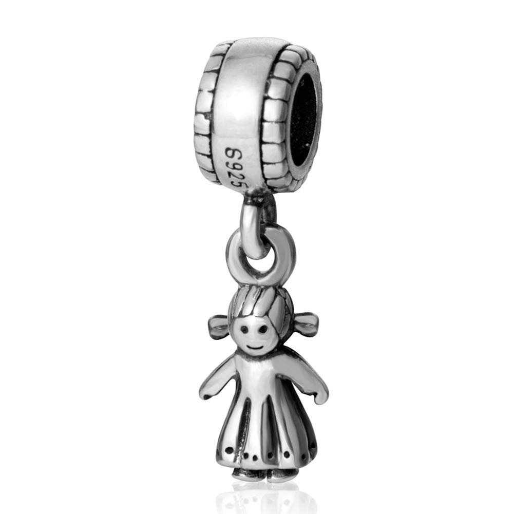 925 Sterling Silver Smile GILR Birthday Charm Child Bead Lucky Charm Happy Children Charm for Pandora Charms Bracelet (Girl)
