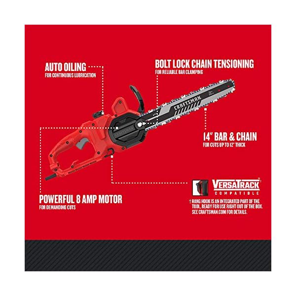 CRAFTSMAN Chainsaw, 14 Inch, 8 Amp, Corded (CMECS614) Battery Chainsaw