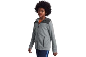 C9 Champion Boys' Tech Terry Woven Pieced Full Zlip Jacket, Concrete Heather/Charcoal, Large