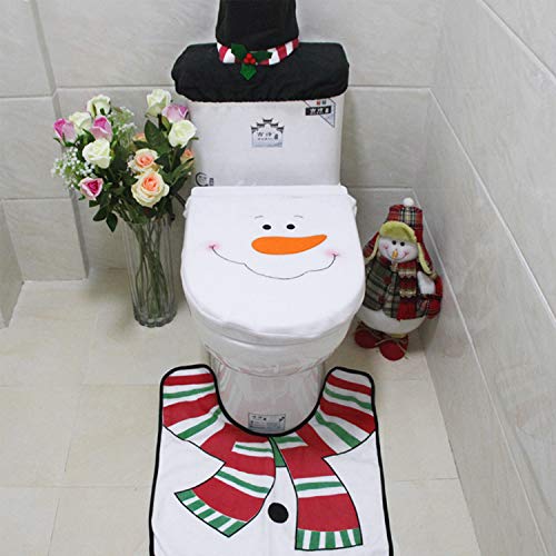 Sunm Boutique 3-Piece Christmas Snowman Toilet Seat Cover Toilet Tank Cover and Rug Snowman Bathroom Sets for Christmas Decorations - Thumbnail 2
