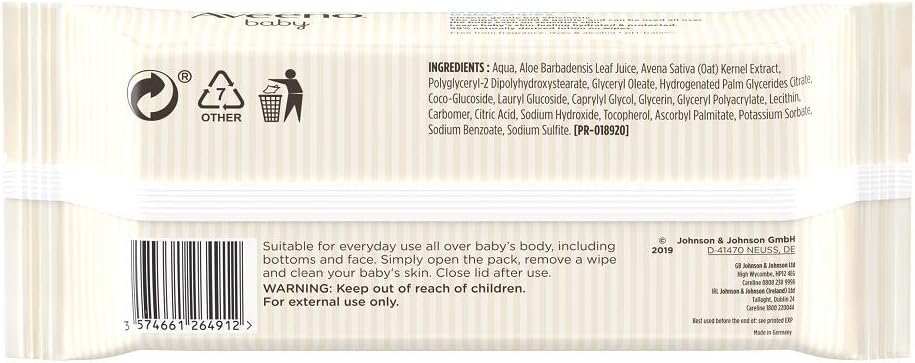 Aveeno Baby Wipes Sensitive Skin, Cleanse Gently And Efficiently Baby Essentials, Pack Of 4 (288 Wipes In Total) - Image 5