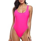 MIAIULIA Women's Retro 80s/90s Inspired High Cut Low Back Padding One Piece Swimwear Bathing Suits