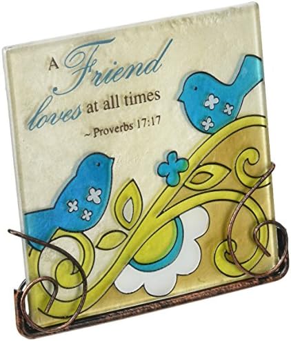 Perfectly Paisley Friend Glass Tea Light Holder by Pavilion, 5-Inch Tall, Inscription a Friend Loves at All Times