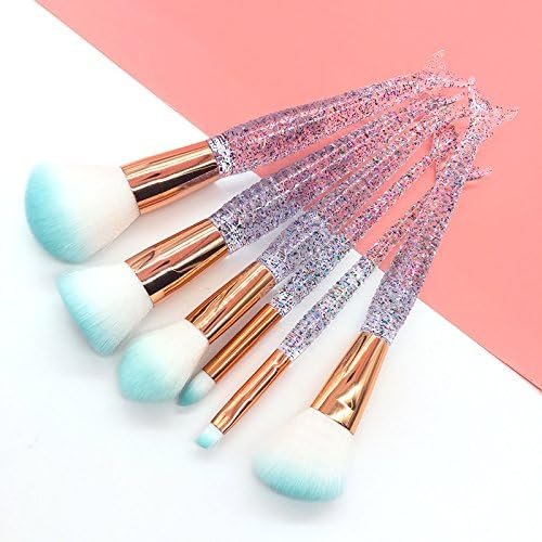 Fokine Mermaid Makeup Eye Shadow Eyebrow Brushes Bling Cosmetics Foundation Blending Blush Eyeliner Face Powder Makeup Brush Kit 6pcs