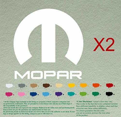 Two Mopar Dodge Plymouth Chrysler Decal Sticker Logo Name plate Emblem Pair … (5", White 010)