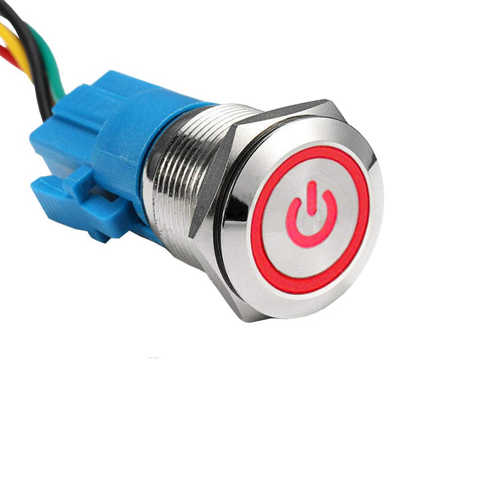 Photo 1 of ESUPPORT Stainless Steel 19mm 12V 5A Power Symbol Angel Eye Halo Car Red LED Light Metal Push Button Toggle Switch Socket Plug Wire Waterproof