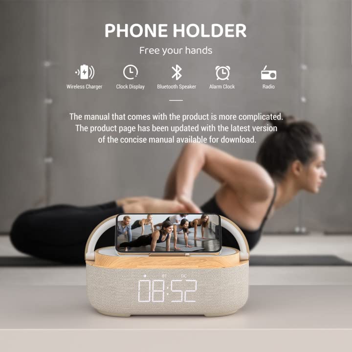 COLSUR 【2023 Newest Bluetooth Speaker with Digital Alarm Clock, Wireless Charger, FM Clock Radio