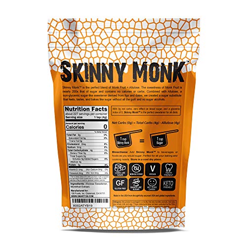 Skinny Monk Monkfruit Sweetener, Keto Friendly, Zero Net Carbs, Non