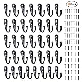 36 Pieces Coat Hooks Wall Mounted Robe Hook Single Coat Hanger No Scratch and 72Pieces Screws Black (Black)